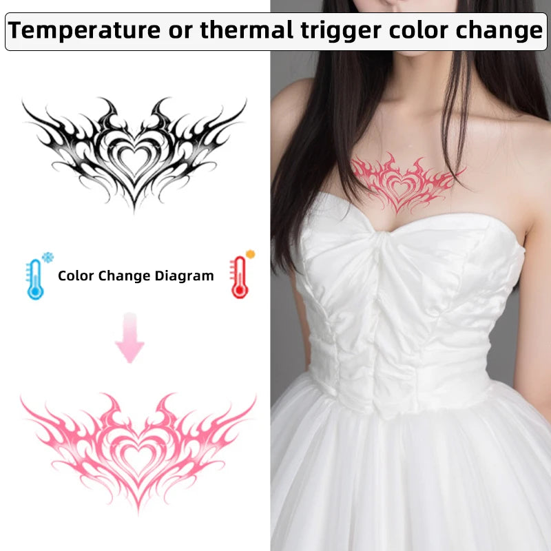 Sexy and charming body temperature-changing tattoo sticker, waterproof and sweatproof, realistic tattoo on the abdomen and chest Qme
