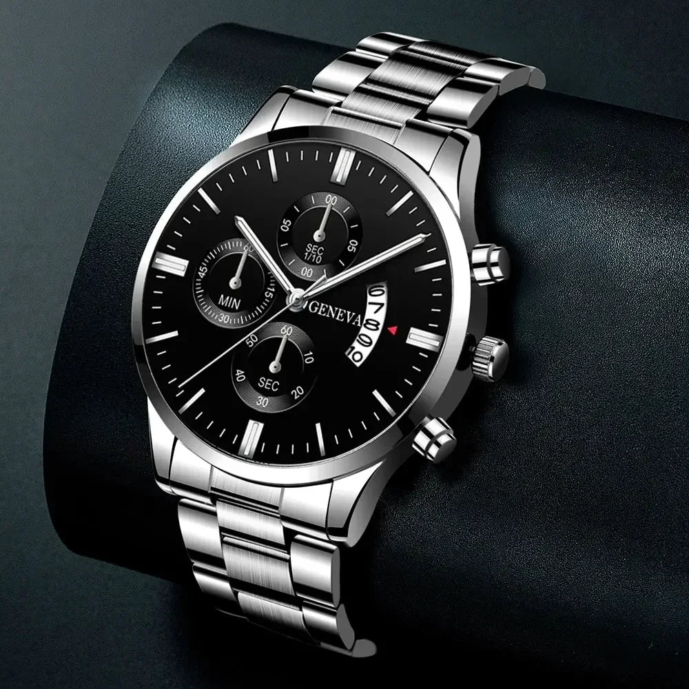 Fashion Mens Watches Luxury Silver Stainless Steel Quartz Wrist Watch Man Business Watch for Men Calendar Clock Reloj Hombre Qme