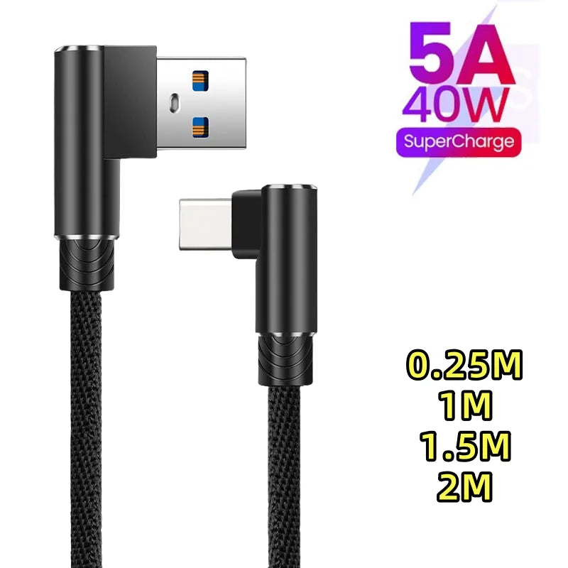 40W 5A USB Quick USB PD Wire Type C Cable 90 Degree Elbow Fast Charge Phone Charger PD Data Cord For Phone Samsung Xiaomi Huawei Qme