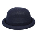 Casual Solid Bucket Hat Cotton Linen Rolled-brimmed Fedora Breathable Qme Navy Blue