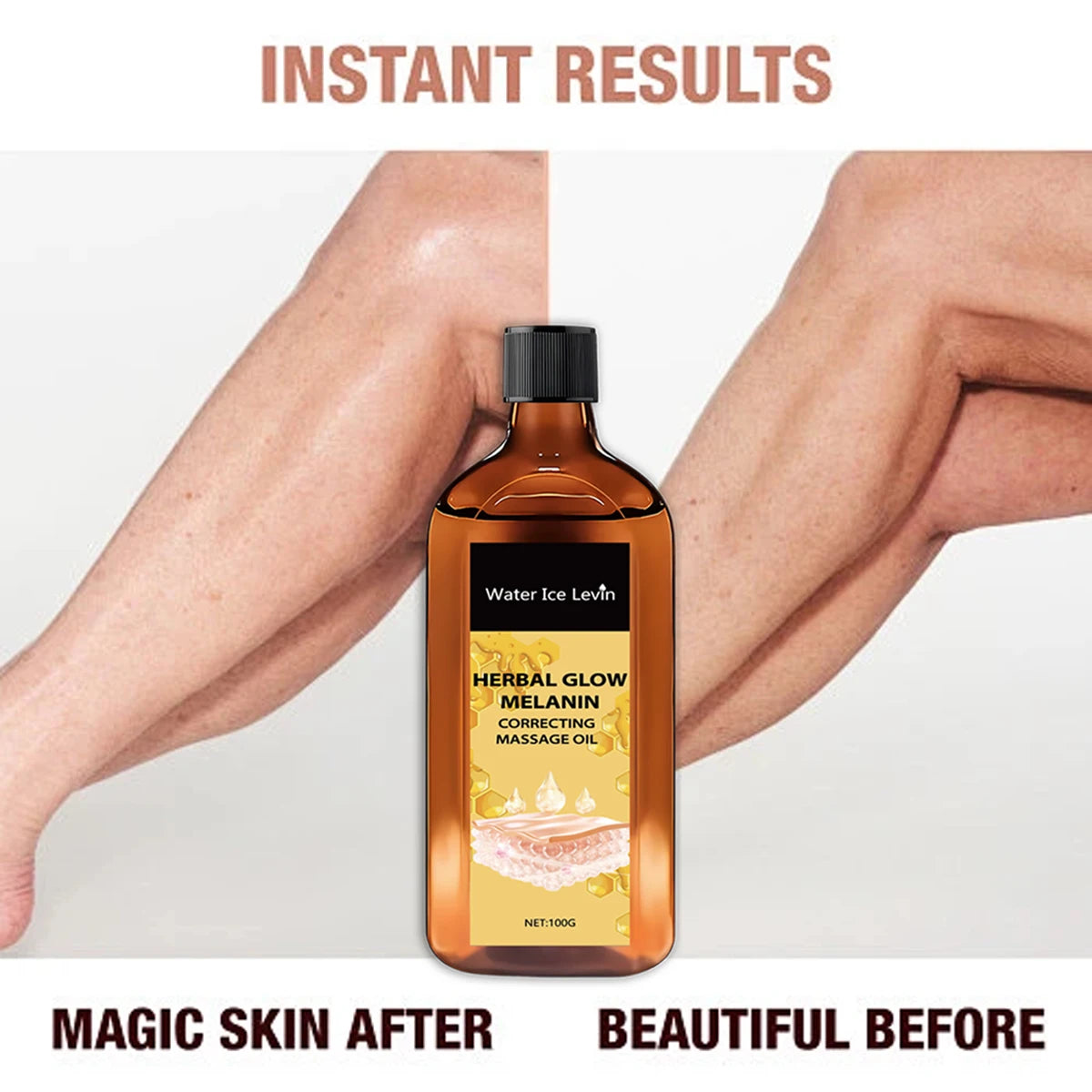 Herbal Glow Melanin Correcting Massage Oil with Bee Venom & Vitamin C - Brightening & Deeply Moisturizing for All Skin Types Qme