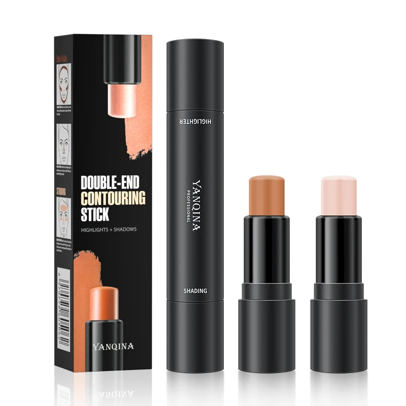 2-in-1 Dual-ended Contour & Highlight Stick, multifunctional facial contour stick, creates V-face and nose shadow, long lasting Qme