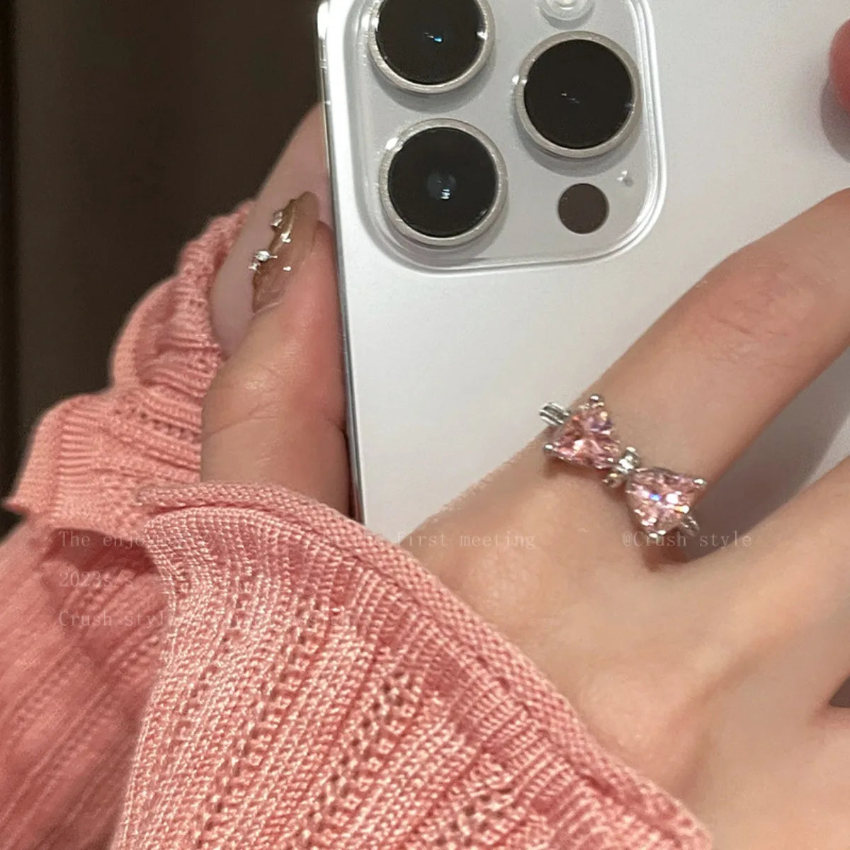 New Arrived Sweet Romantic Lovely Pink Bowknot Design Female Exquisite Jewelry Ring Micro Bow Tie Zircon for Party and Dating Qme