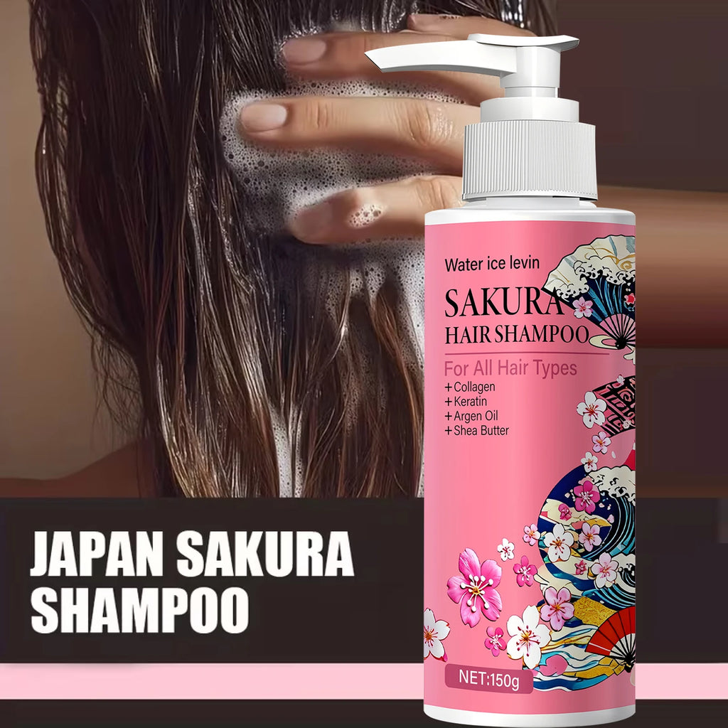 Sakura Hair Shampoo with Collagen & Keratin, Nourishing & Smoothing for All Hair Types, with Argan Oil & Shea Butter. Qme