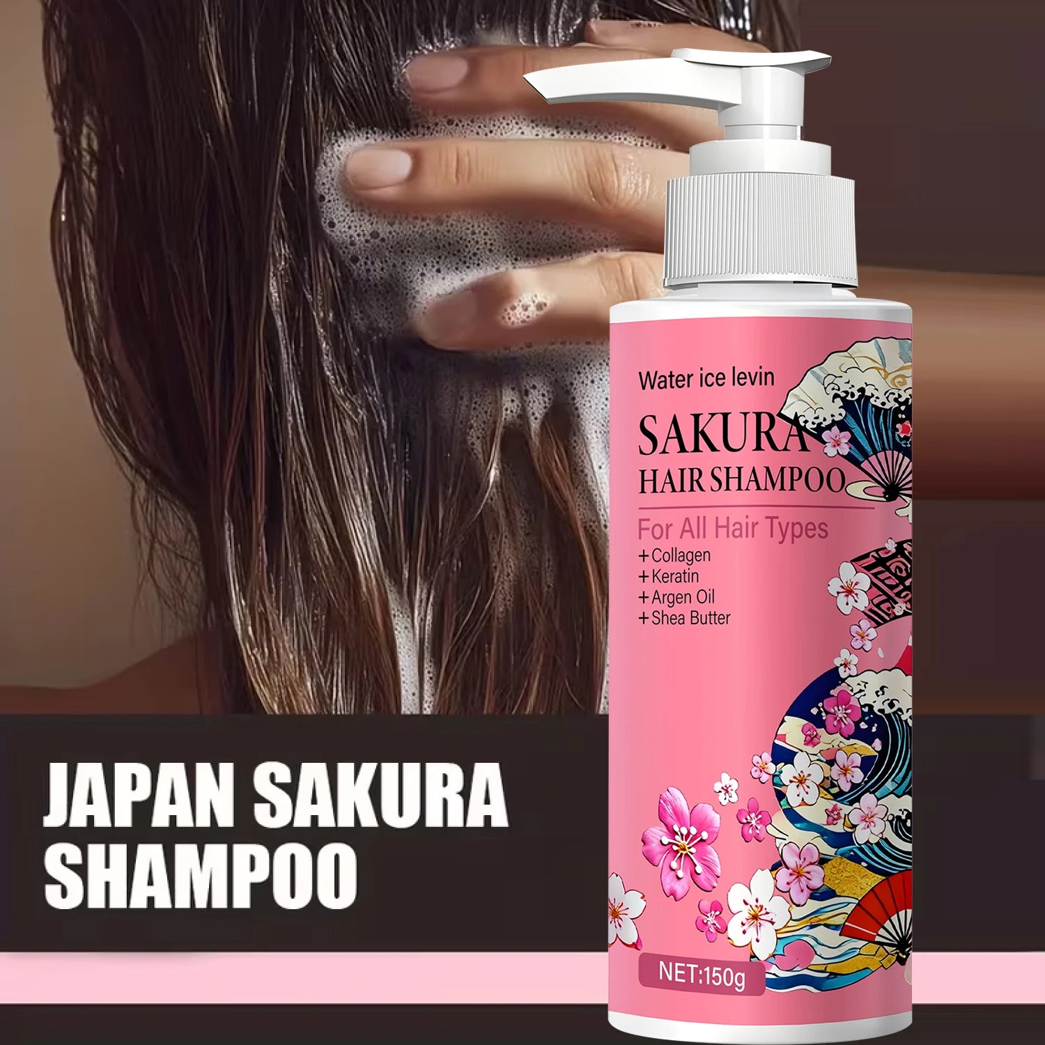Sakura Hair Shampoo with Collagen & Keratin, Nourishing & Smoothing for All Hair Types, with Argan Oil & Shea Butter. Qme
