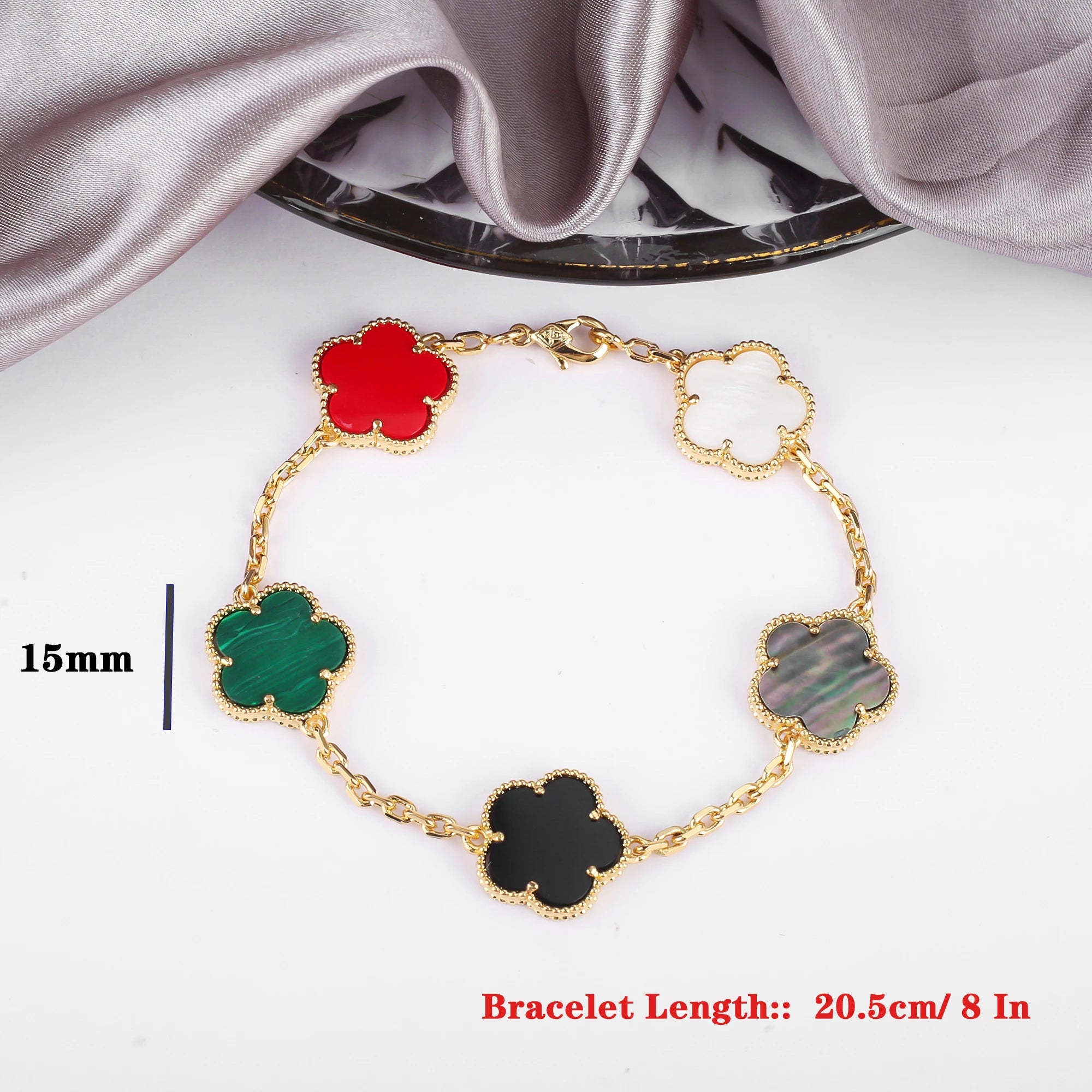 Classic 10 Colors 15mm Five-Leaf Flower Bracelet Simple Lucky Gold Silver Women'S Bracelet For Daily Wear Jewelry Free Shipping Qme