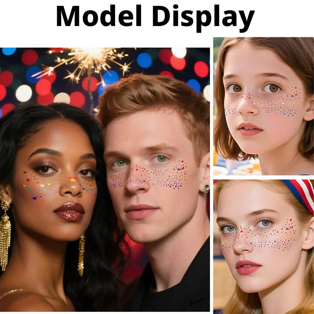Fourth July Face Tattoos Glitter Freckles Makeup Independence Day Qme