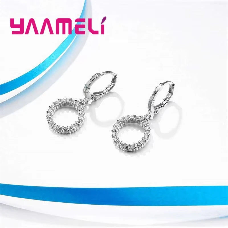 925 Sterling Silver Stamped Bridal Jewelry Sets Beads Cubic Zirconia Necklaces Hoop Earrings Women Girls Engagement Anniversary Qme