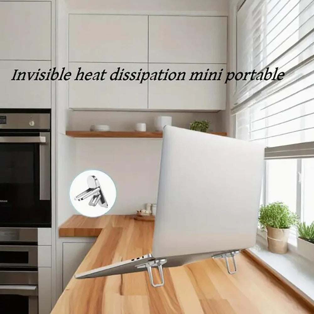 2PCS Mini Foldable Laptop Stand Portable Computer Keyboard Riser with 2 Adjustable Angles Self-Adhesive Invisible Notebook Stand Qme