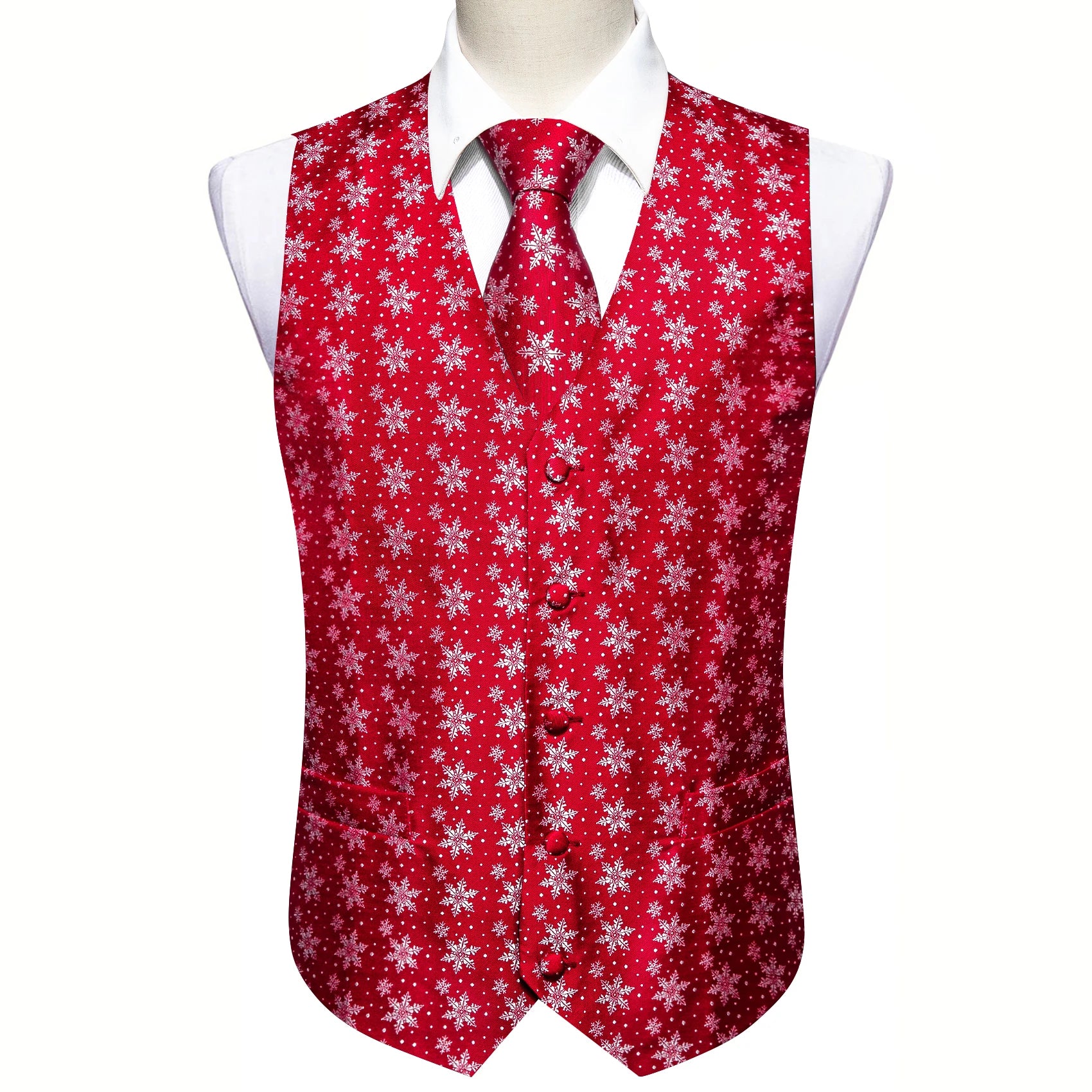 Christmas Colorful Men Vest Tie Pocket Square Cufflinks Set 4 Pieces Xmas Wedding Party Suit Accessories Gifts for Dad Boyfriend Qme