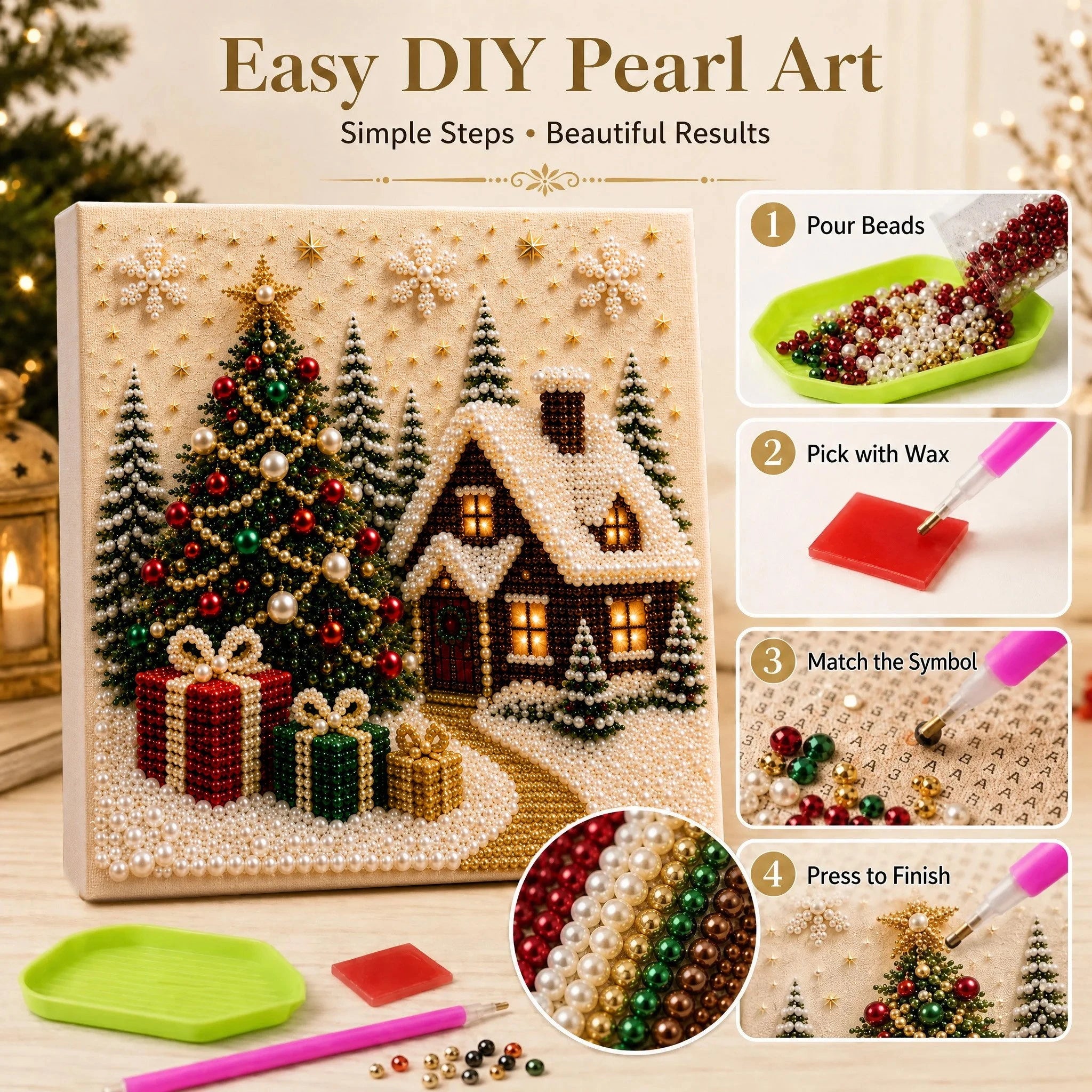 Vintage Christmas Scene Bead Painting Supplies with Step-by-Step Instructions DIY Pearl Christmas Home Wall Decor Sperical Gift Qme