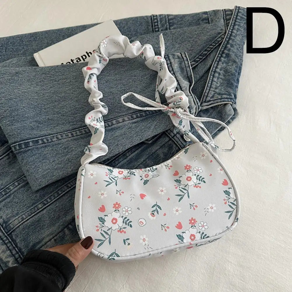 Women Small Underarm Bag Corduroy Handbag Cute Strawberry Print Little Tote Half Moon Design Mini Shoulder Bags Purse Qme D