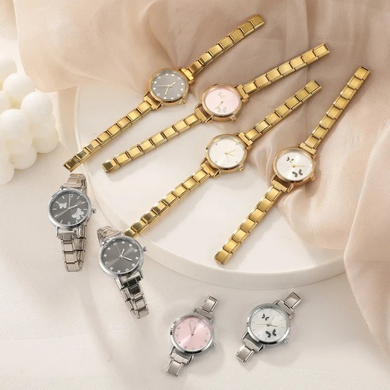 New High Quality 9MM Width Italian Charm White Black Butterfly Round Elastic Watch Bracelet Bangle for Party Birthday Daily Gift Qme