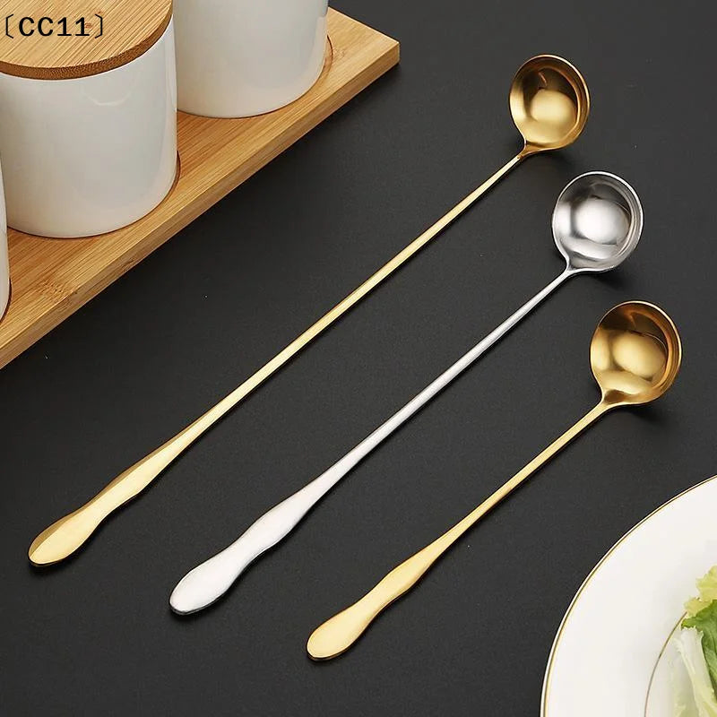 Stainless Steel Long Handle Teaspoon Cocktails Ice Coffee Tea Mixing Qme
