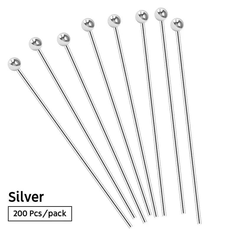 200pcs/lot 20 25mm Copper Ball Head Pins Handmade For DIY Jewelry Making Findings Supplies Accessories 7 Colors Qme Silver color 25mm