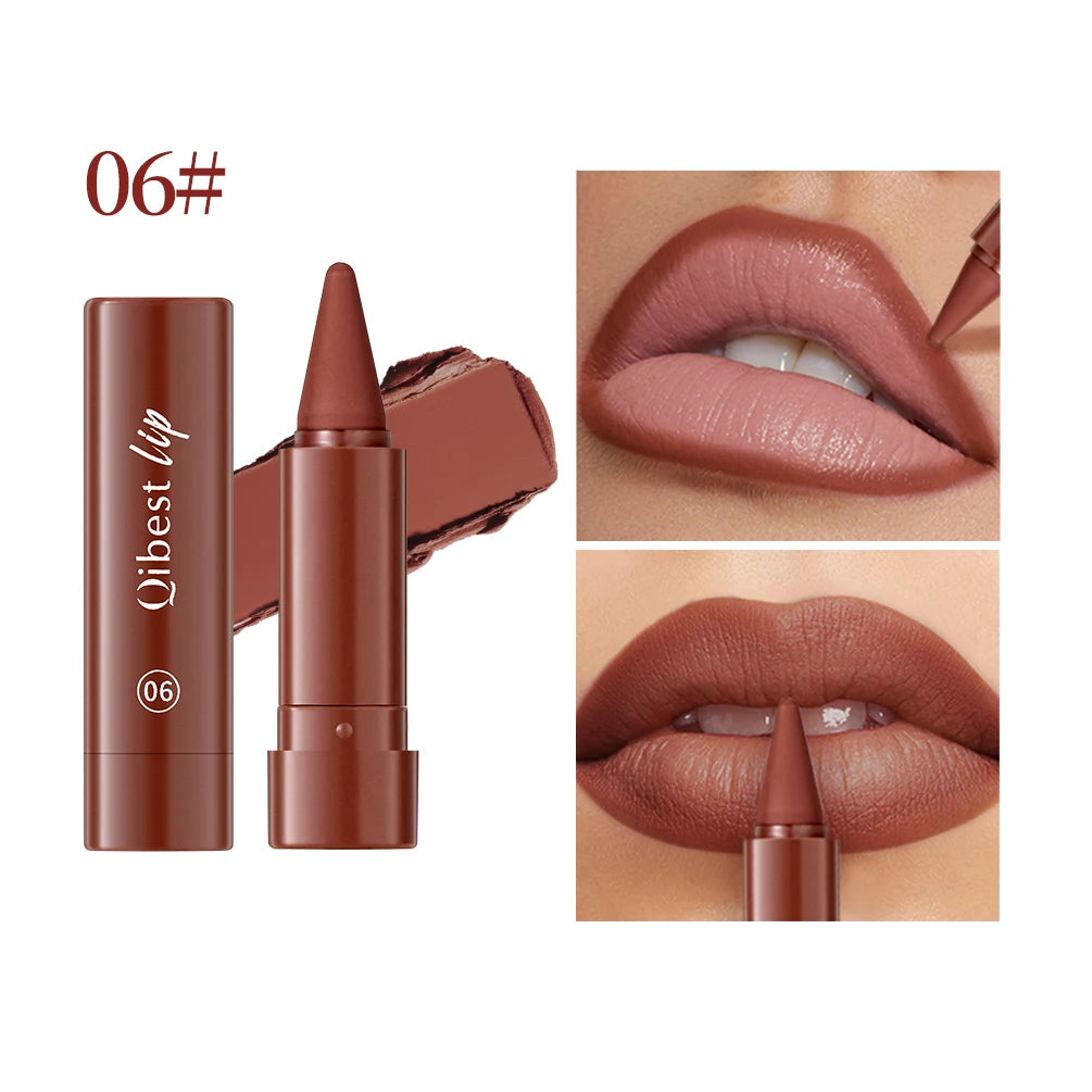 QIBEST Tapered Gradient Lipliner Long Lasting Matte Nude Brown Red Lipstick Waterproof Contouring Tint Lipliner Makeup Lip Stain Qme 06