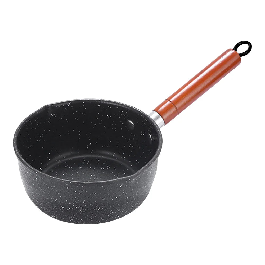 Non-Stick Sauce Pan Soup Pot with Pour Spout Milk Saucepan Wooden Handle Stick Proof Sauce Pan for Noodles Soups Hot Milk Qme Black