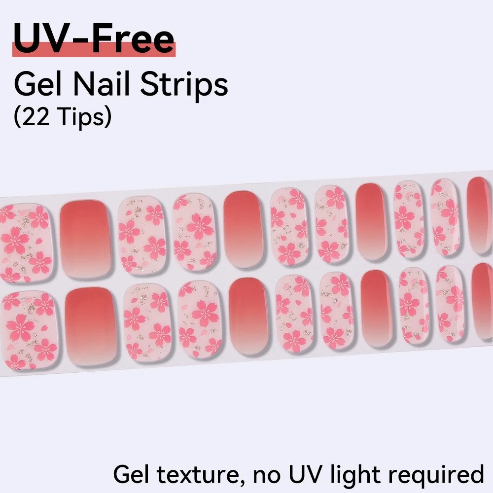 Baking-free 22Tips Nail Stickers Summer Strawberry Polish Sticker Qme BSA-0355