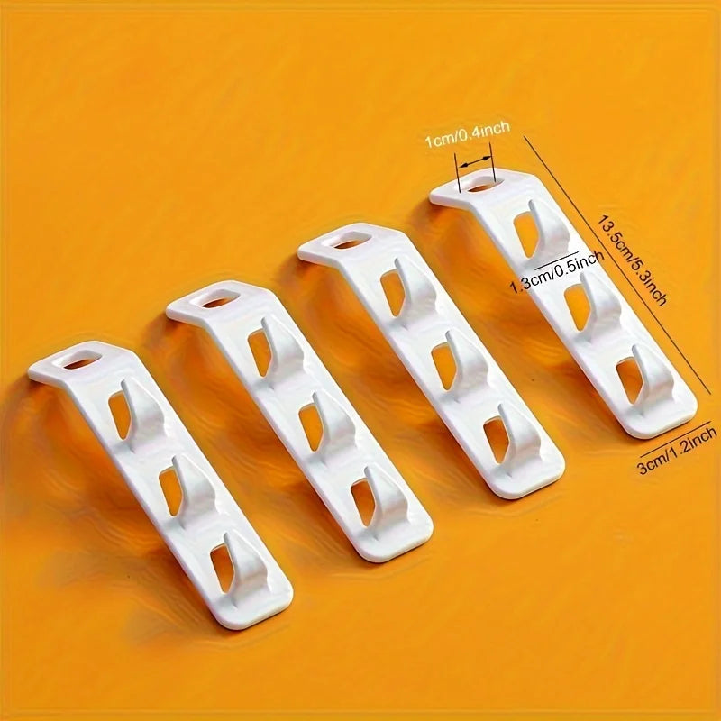 4pcs Ultimate Space Saver Hanger Set - Heavy Duty Plastic Closet Organizer with 3 Hooks for Effortless Storage of Clothes, Jeans Qme White