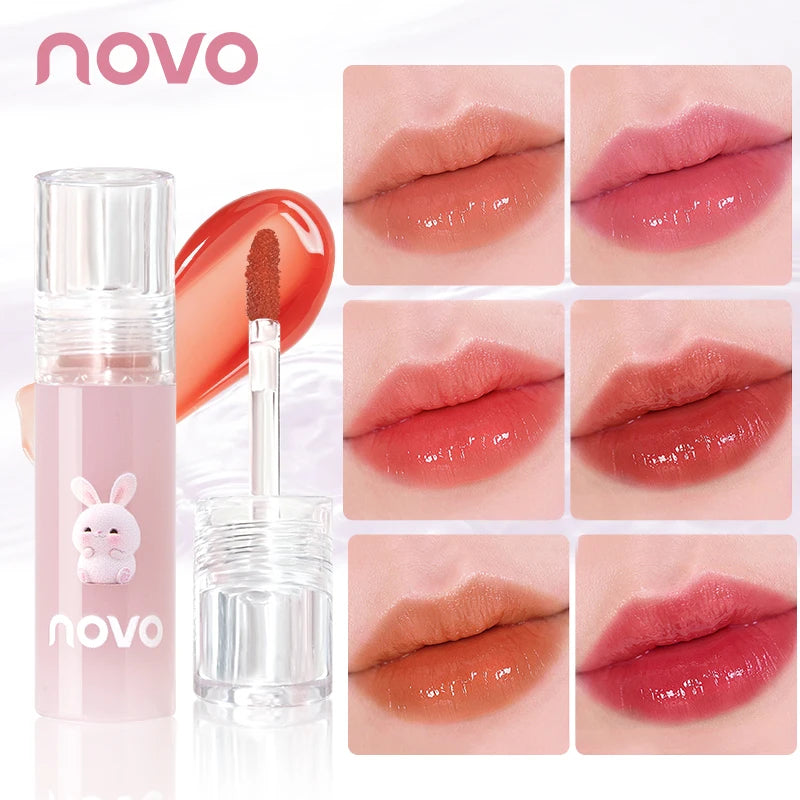 Cute Bunny Jelly Lip Gloss,Moisturizing Glossy Lip Glaze, with Sunflower Seed Oil Nourishing Lipstick,Long-Lasting,Non-Stick Cup Qme