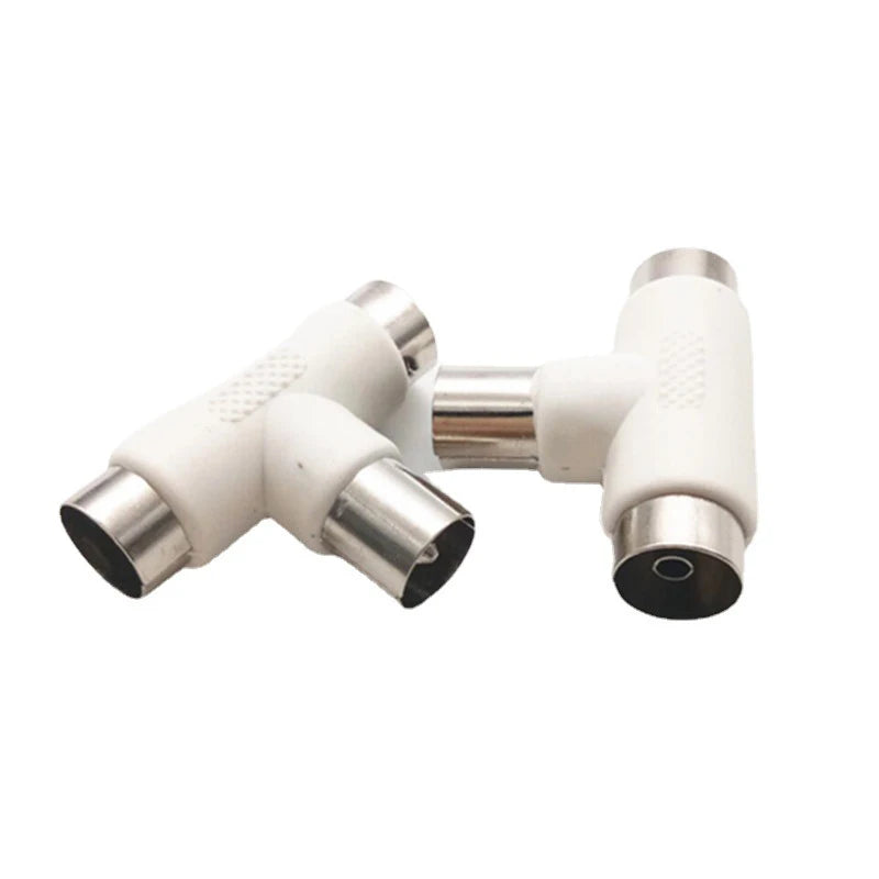 50pcs Cable TV Splitter Three-way T-shaped Plug TV One Revolution Two Female RF Adapter Signal Line Connector Adapter Qme
