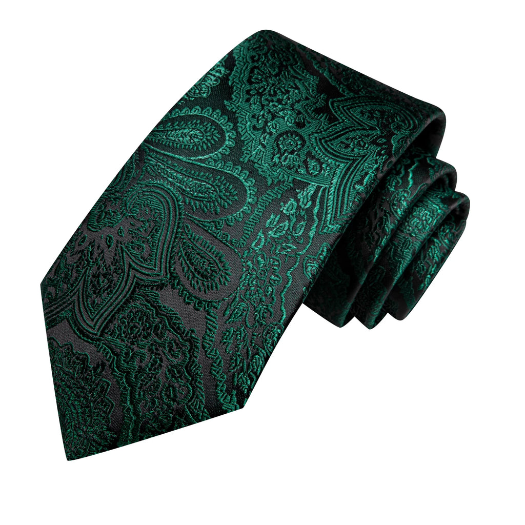 Hi-tie Paisley Dark Green Black Mens Elegant Necktie Handkerchief Qme