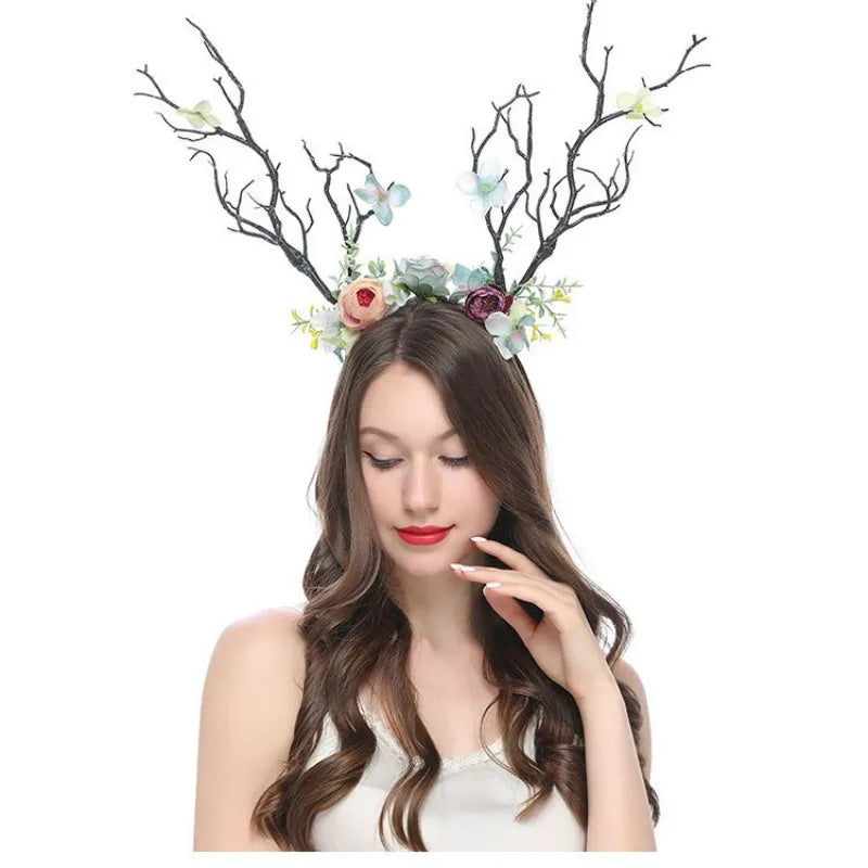 Handmade Enchanted Antler Headgear Cosplay Elf Elven Headpiece Magic Fairy Crown Elvish Forest Branch System Photography Prop Qme