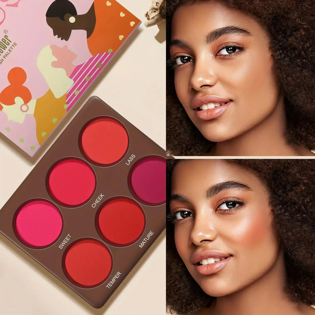 6 Colors Waterproof Matte Blush Palette Medium Buildable Coverage Long-Lasting Natural Finish Light and breathable, Qme