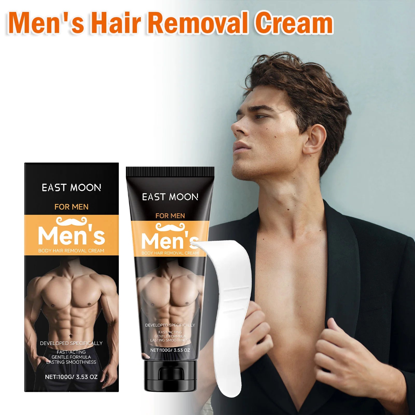 Men's Hair Removal Cream with Scraper Gently Painless Soothing Fast Acting Depilatory for Body Chest Back Legs Underarms Qme