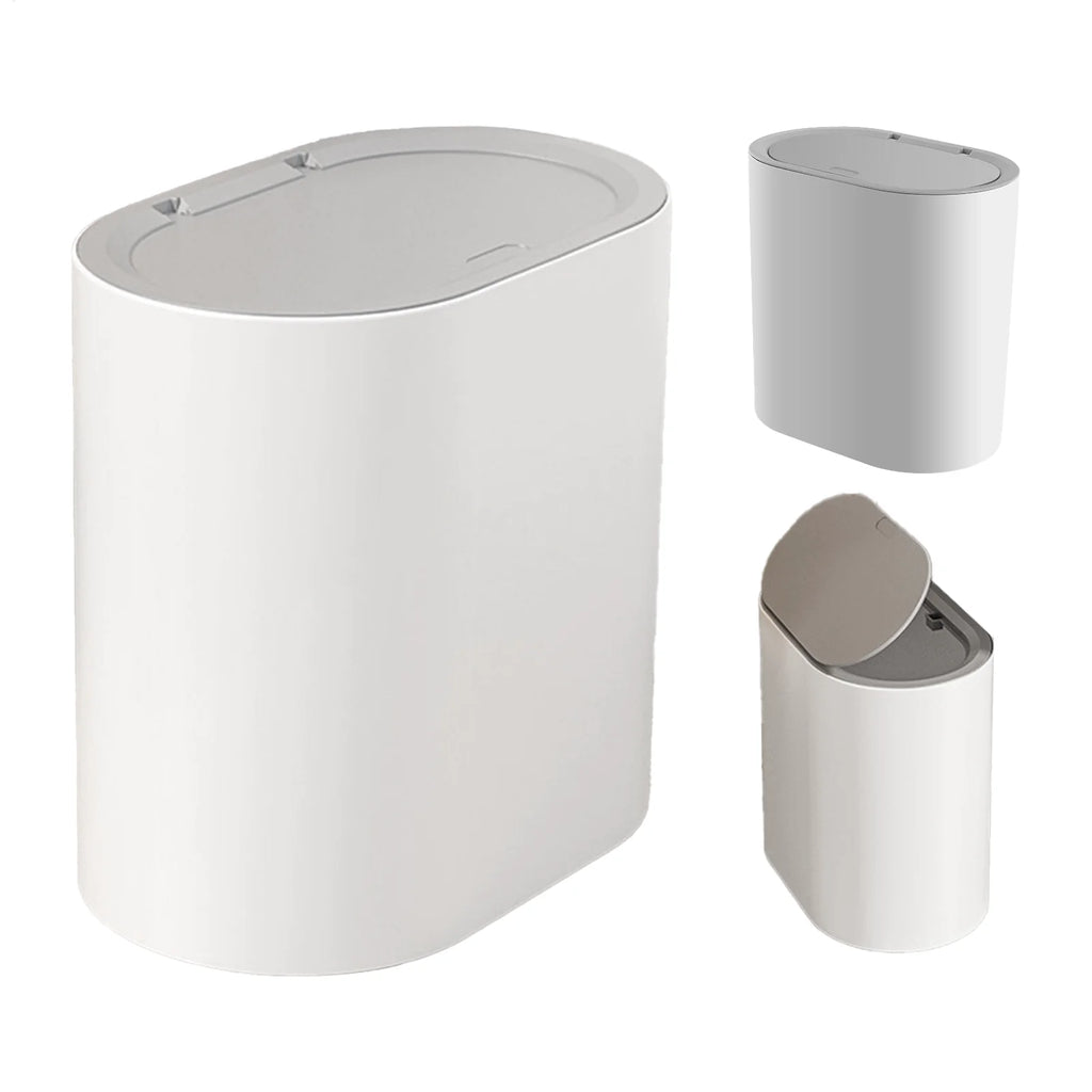 NEW Bathroom Trash Can With Lid Trash Bin Press Top Waste Basket Stylish Slim Garbage Can Compact Spaces Wastebasket For Kitchen Qme