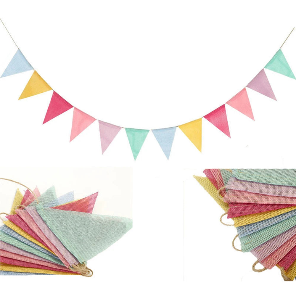 Vintage Colorful Burlap Linen Bunting Flags Pennant For Happy Birthday Party Wedding Decoration Candy Bar Qme