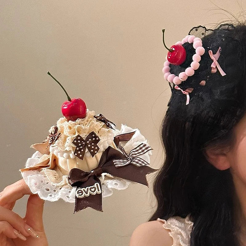 Lolita Lace Cake Hair Clip Cute Children Hairpins Headdress Qme
