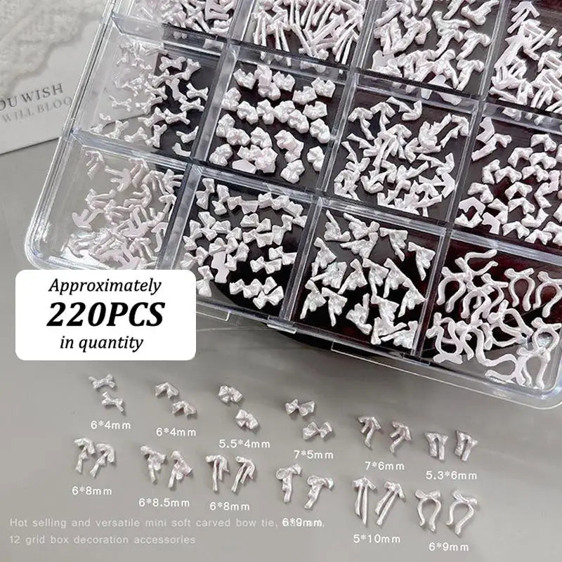 12 Grids Bow Mixed Mini Nail Art Rhinestone Nails Decals Design Charm Qme Pink