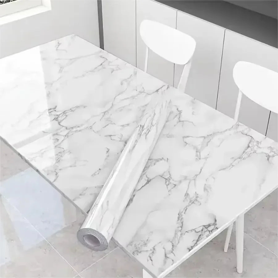 60cm Waterproof Oil Resistant Mold Resistant Self-Adhesive PVC Marble Wall Sticker for Kitchen Cabinets Countertops Wallpaper Qme