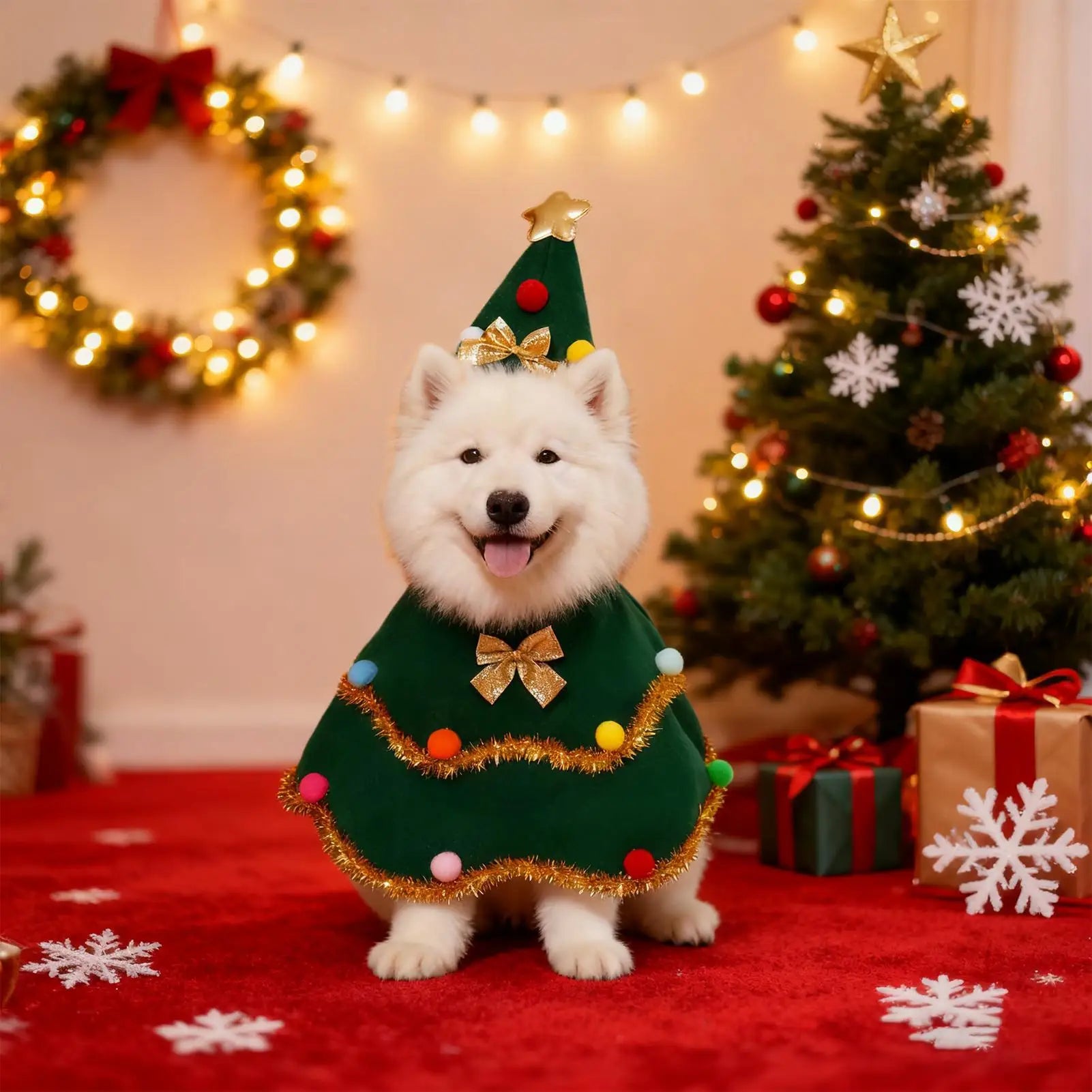 Puppy Christmas Outfit Tree Pet Funny Costumes Party Gathering Qme