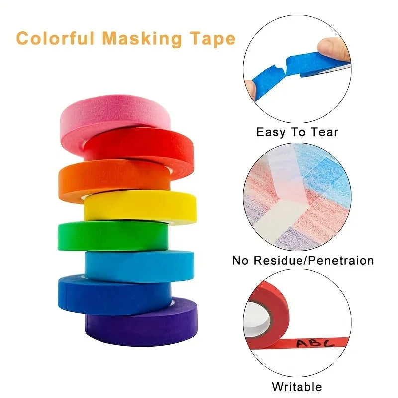 6 Rolls of Colored Masking Tape, Colored Painter's Tape for Arts and Crafts, Pack of 6, 1cm x 13m Drawing Tape, Craft Tape Qme