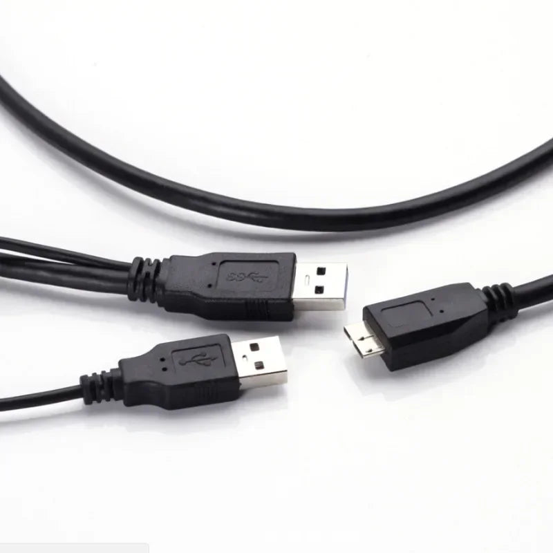 5pcs USB3.0 Micro-B Mobile Hard Disk Cable Double Head USB Power Supply Data Cable with Auxiliary Power Supply 0.6/1Meter Qme 5pcs