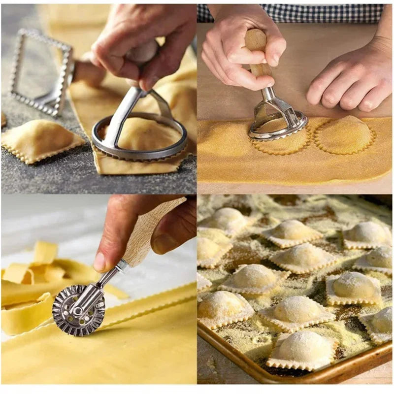 Stainless Steel Cookies Cutter Set Pasta Press Kitchen Attachment Kit Ravioli Maker Mold Tool Ravioli Stamp Set Pastry Wheel Set Qme