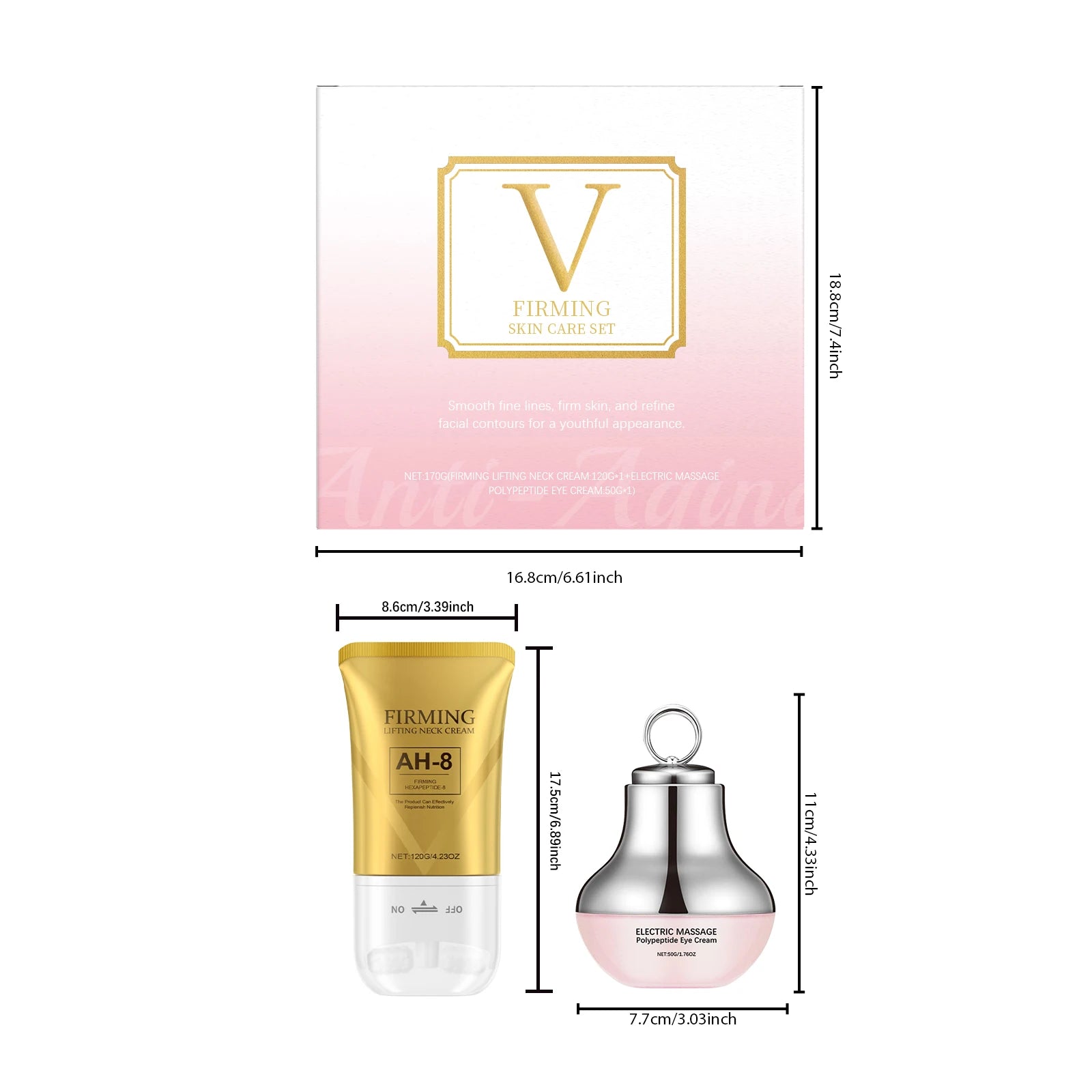 AH-8 Firming Neck Cream Moisturizer Anti Aging Smoothing Wrinkles Electric Massage Polypeptide Eye Cream Eye & Neck Skincare Set Qme