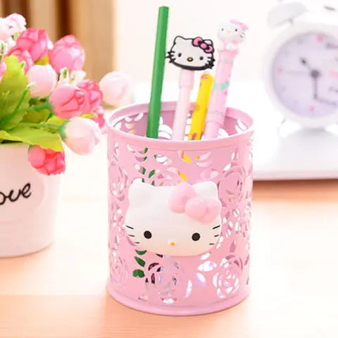 Cute Hello Kitty Metal Desktop Pen Holder Decorative Storage Box Qme 12