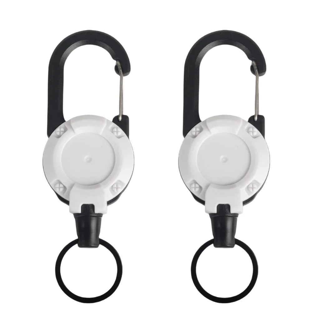 Heavy Duty Retractable Rope Carabiner Outdoor Steel Wire Rope Spring Key Chain Multi Functional Rebound Anti Loss Rope Buckle Qme White 2pcs