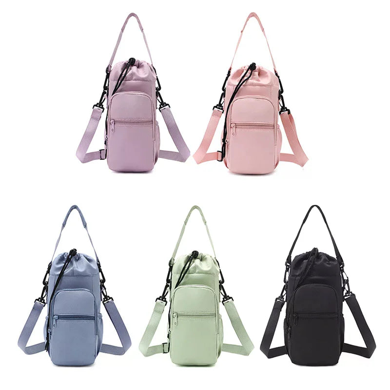 Portable Water Bottle Bag With Adjustable Strap Thermal Mugs Insulated Protective Cover Phone Pocket Outdoor Sports Travel Bag Qme