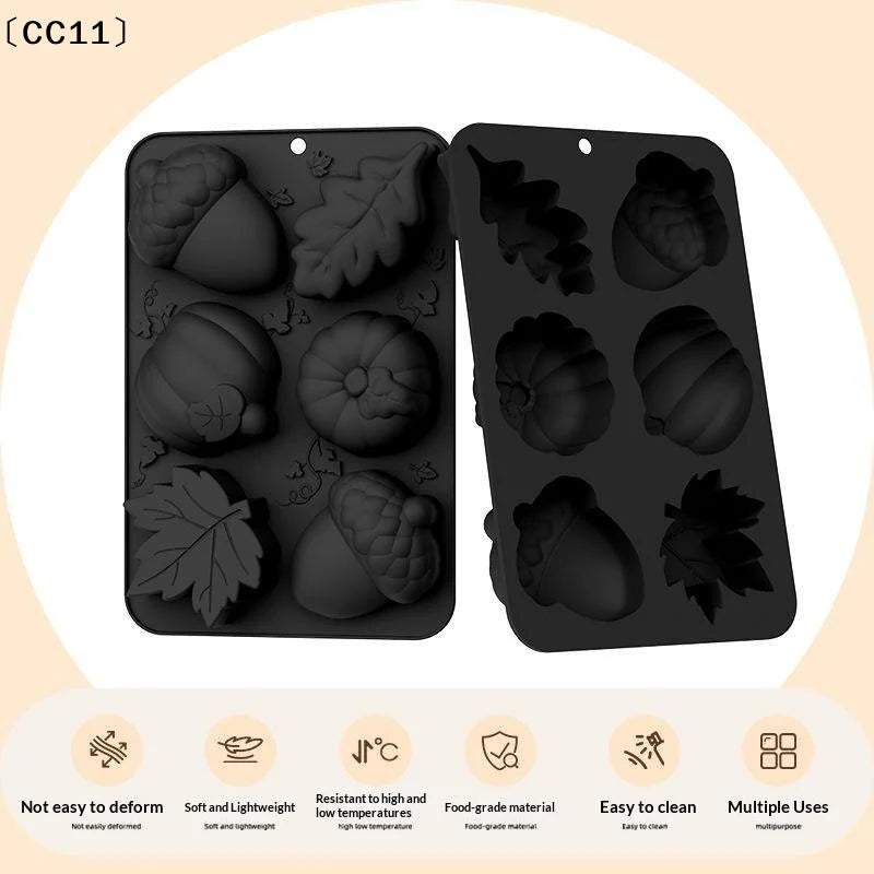 Silicone Fall Baking Mold Non Stick 6 Cavity Pumpkin Leaf Acorn Qme