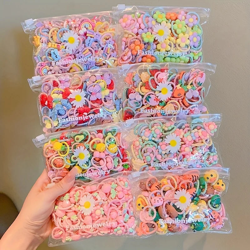 50pcs girls high elastic hair band does not hurt hair, cartoon animal flowers and fruit decorative hair band, decorative hair se Qme