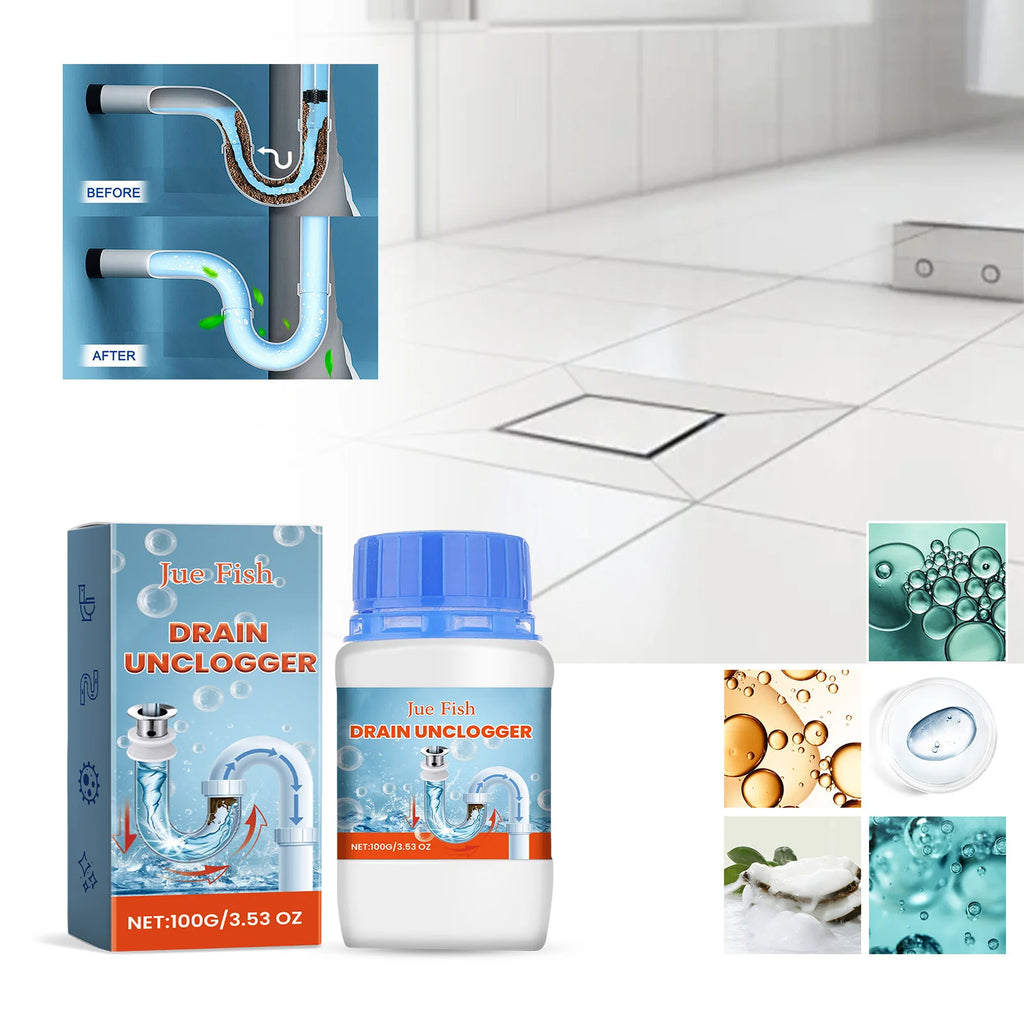 Drain cleaner; toilet sink kitchen bathroom drain pipe clog stain deodorization quick unclogging cleaning decontamination Qme
