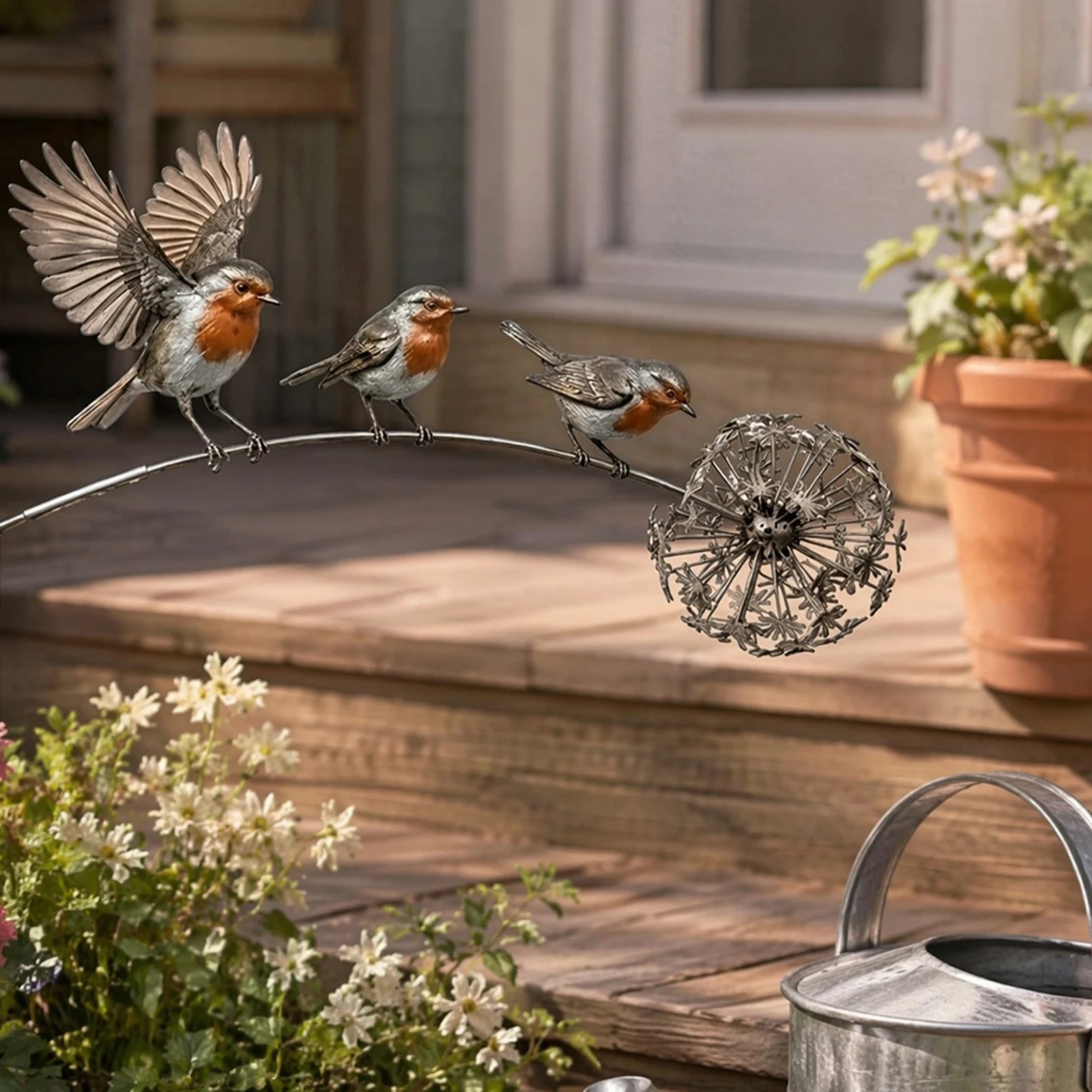 Robin Garden Stake with Dandelion Accent Outdoor Yard Art Stake Rustic Bird Yard Art Garden Ornament for Lawn Patio Backyard Qme