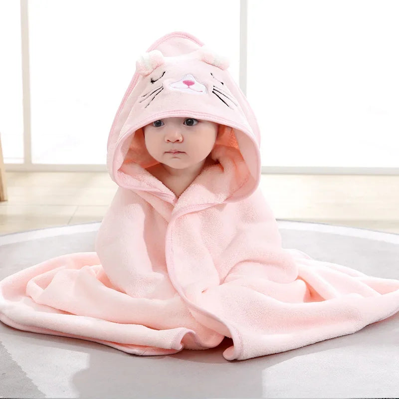Soft Cartoon Animal Baby Hooded Bath Towel Swaddle Wrap Warm Newborn Qme Pink