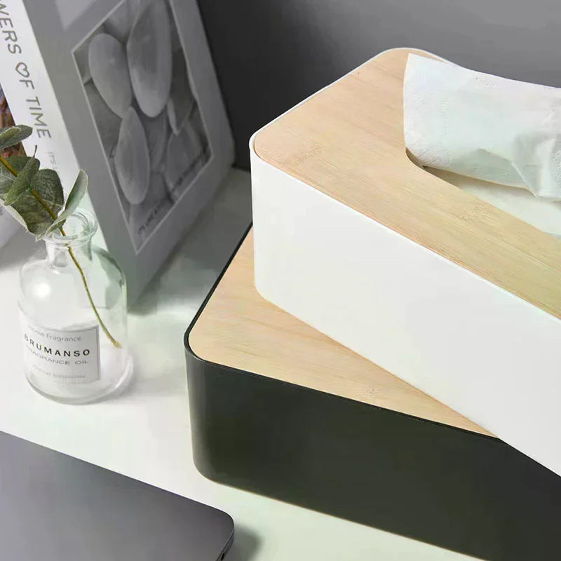 Luxurious Bamboo Rectangular Tissue Box Cover Waterproof Elegant Qme
