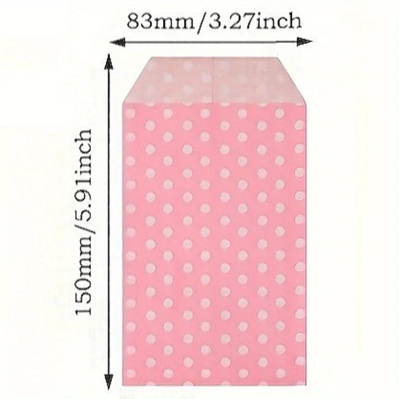 Paper bag, without handle, storage bag, white polka dot pattern, suitable for wedding parties and birthday gift bags. Qme