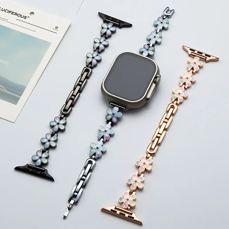 Metal Dropper Flower Steel Buckle Band Suitable for Huawei 8/9Mi 8/9 Apple IWatch1-9 S10 Stainless Steel Accessory Strap Qme